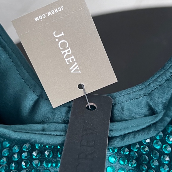 J.Crew Santorini Bag with Crystals Dark Spruce Green Satin Looped Handle NWT - Picture 4 of 9